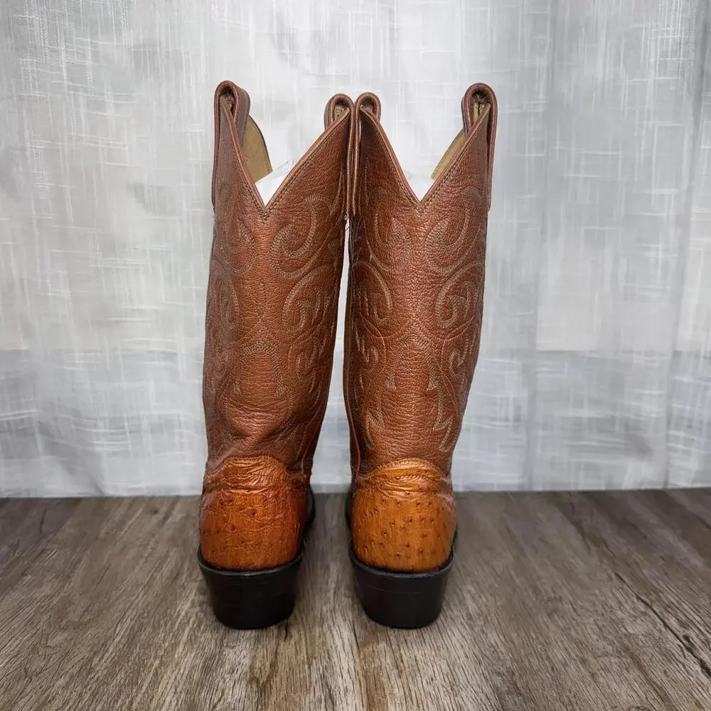 Dan Post Full Quill Ostrich Cowboy Boots Tan Exotic Leather Western Y2K SZ 7Mens